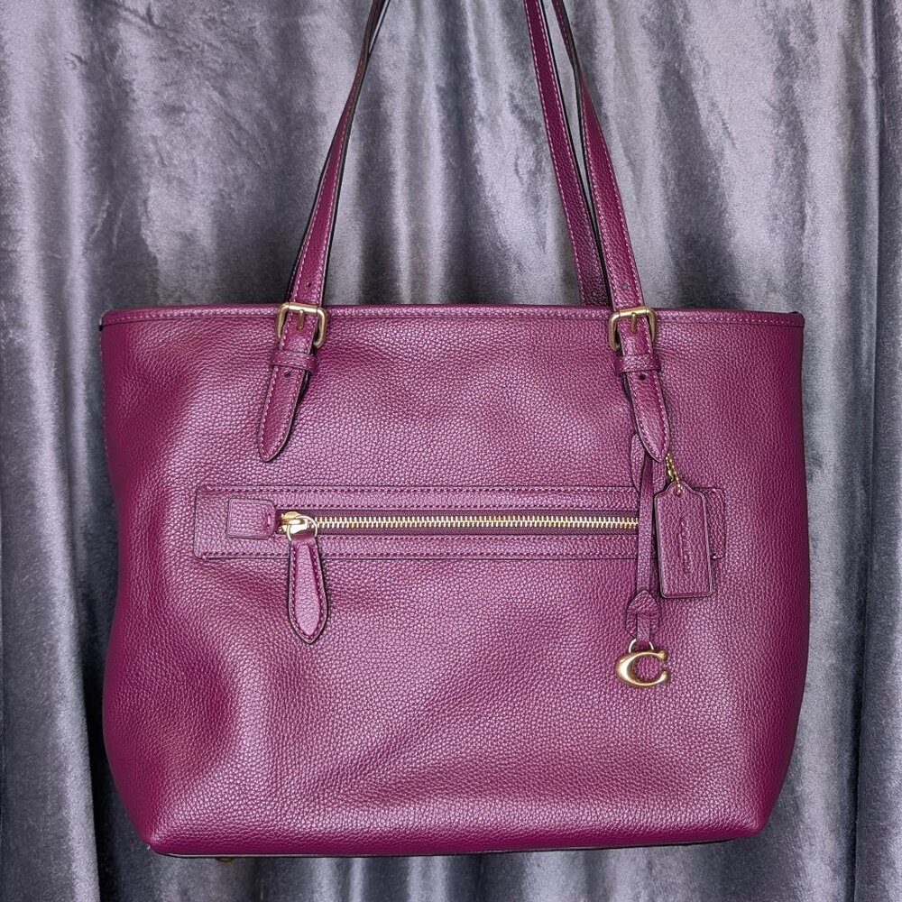 Coach CC395 Polished Pebble Leather Taylor Tote with C Dangle Charm Purple